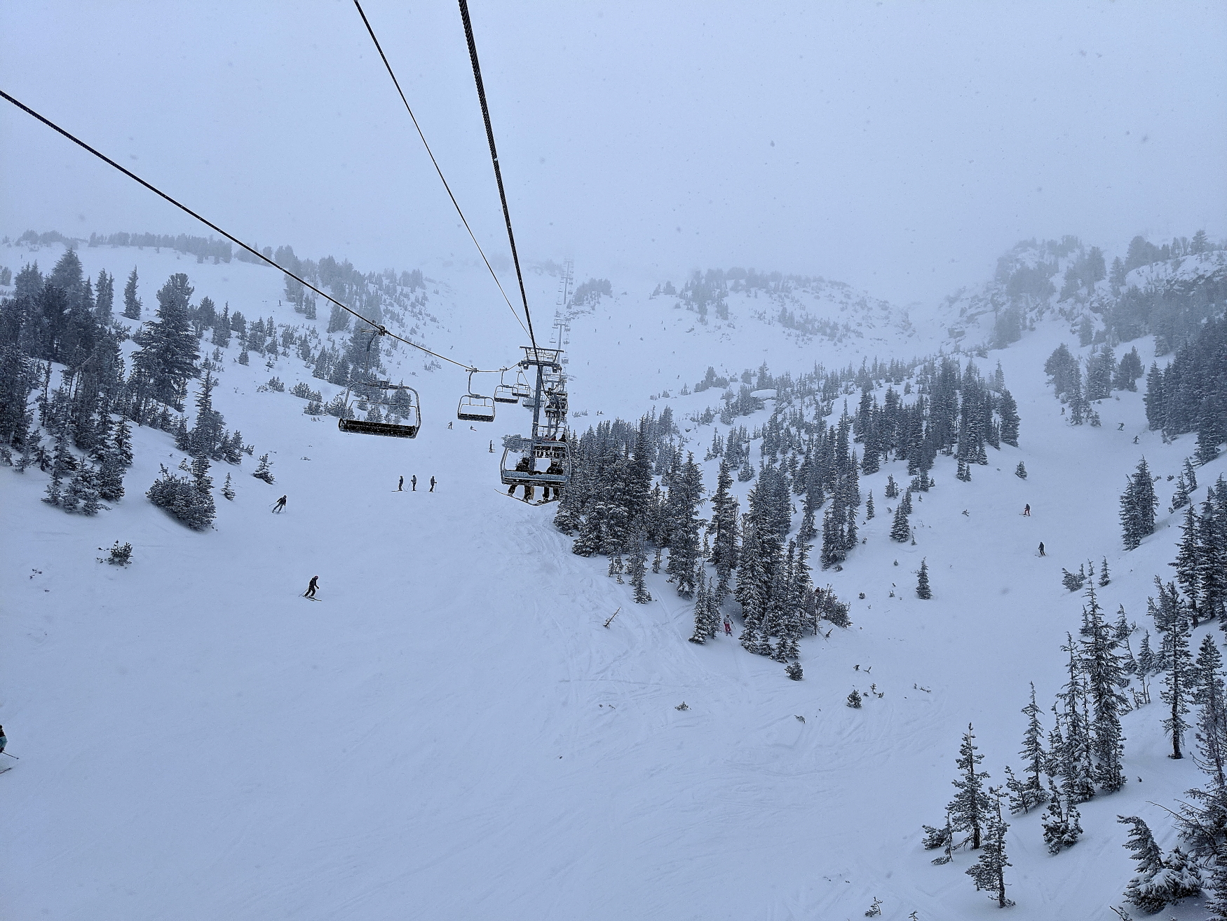 Chair 5 on a Snowy Monday out on Mammoth Mountain.