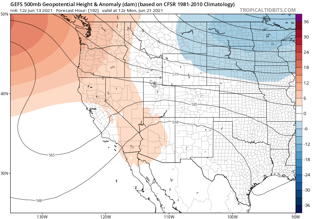 GEFS Ensemble 500 MB Height Anomaly