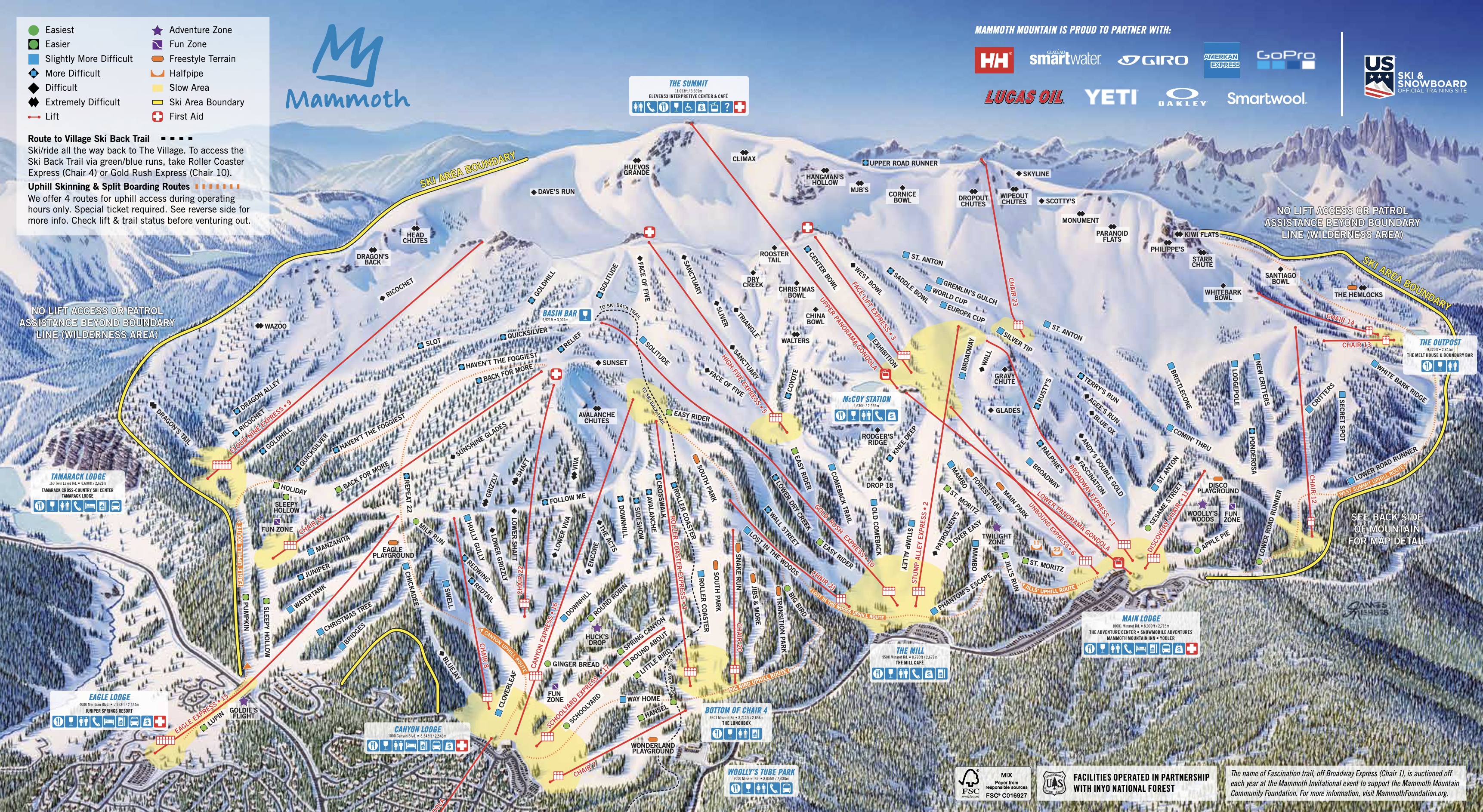 Trail Map for the Mammoth Mountain Ski Area