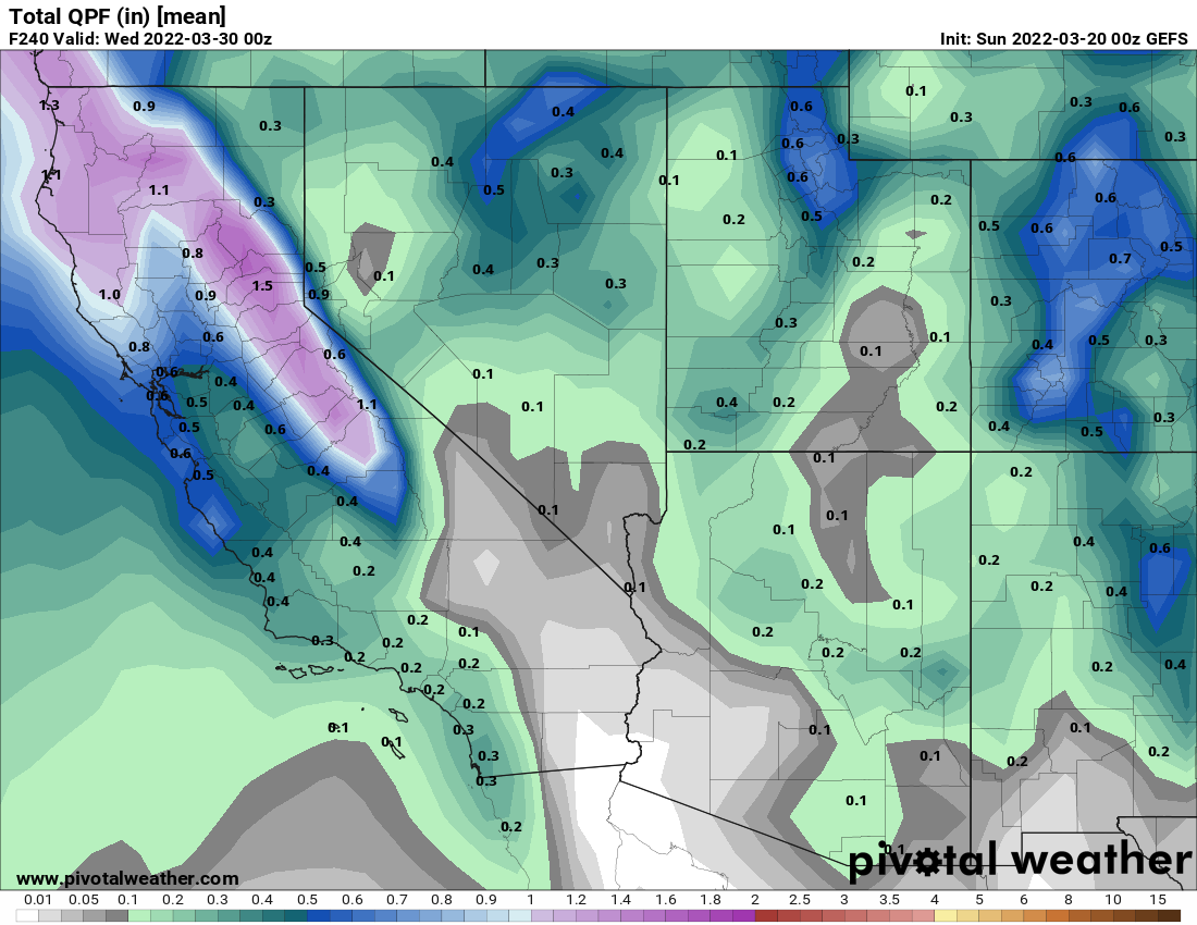 QPF GEFS for Mammoth Mountain and Mammoth Lakes Weather