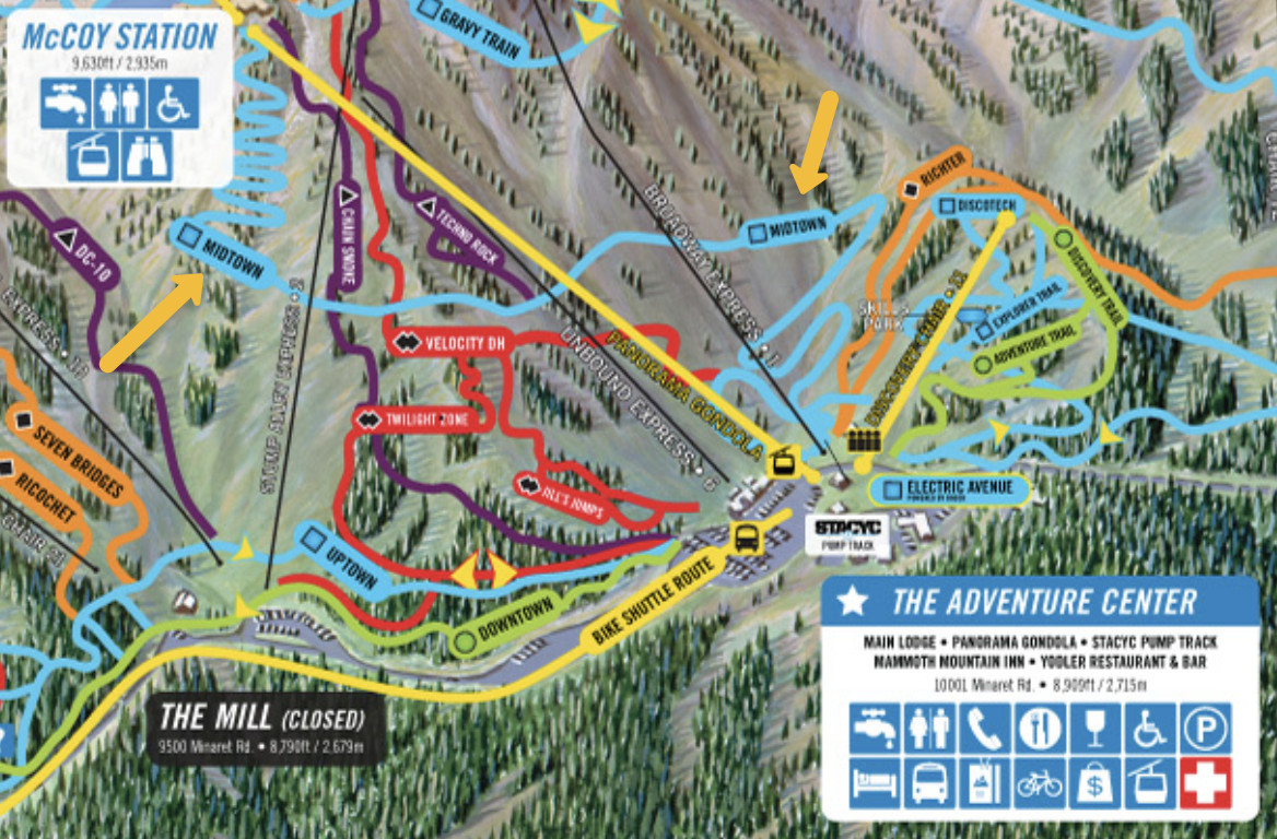 Map Cut out of Midtown Trail at the Mammoth Mountain Bike Park