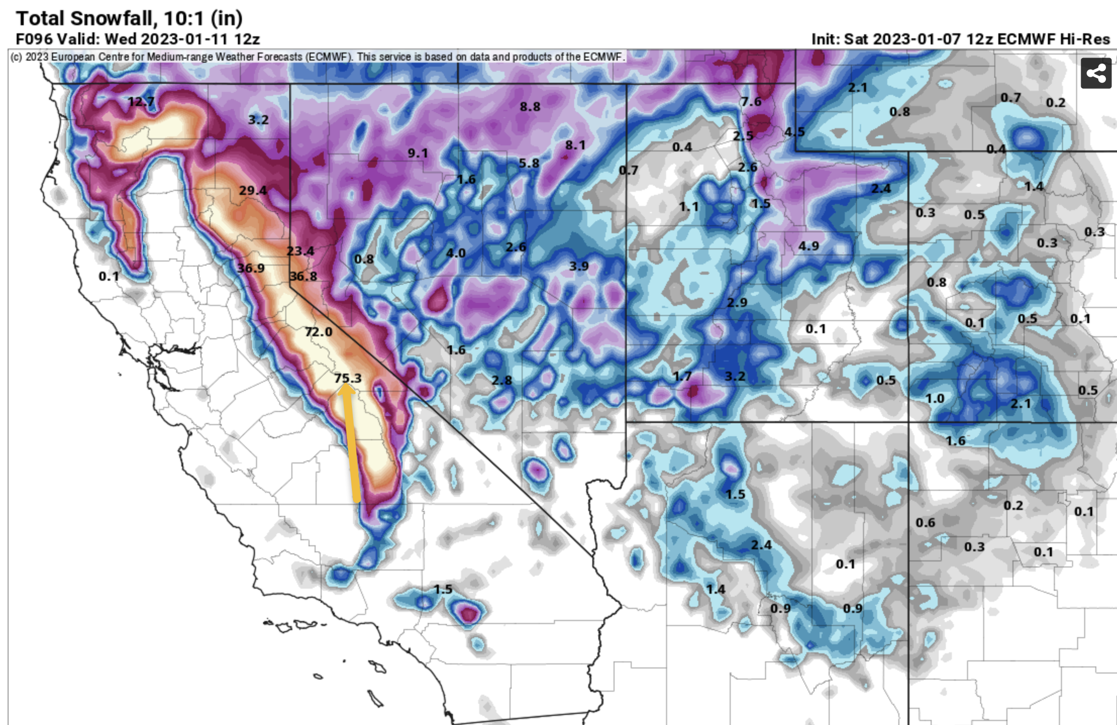 ECM Snowfall Forecast for Mammoth Mountain and Mammoth Lakes - Mammoth Weather