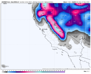 45 Day Snowfall Outlook ECMWF - Weeklies 10-13-23 - Mammoth Weather Image