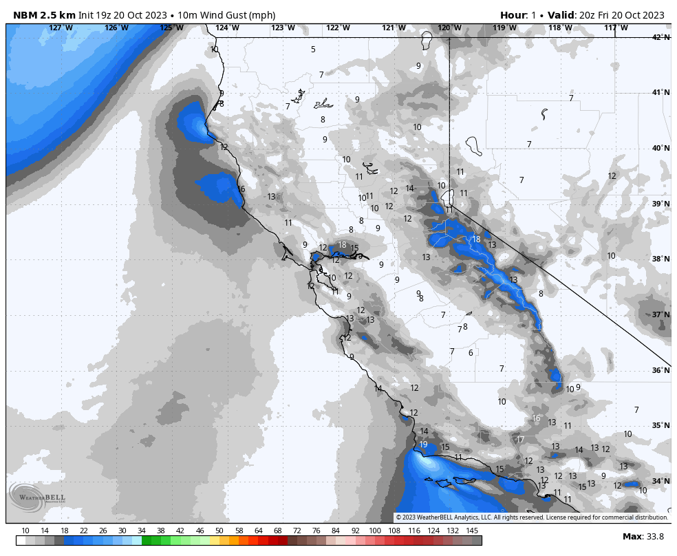 5-Day Wind Forecast - Mammoth Weather Image