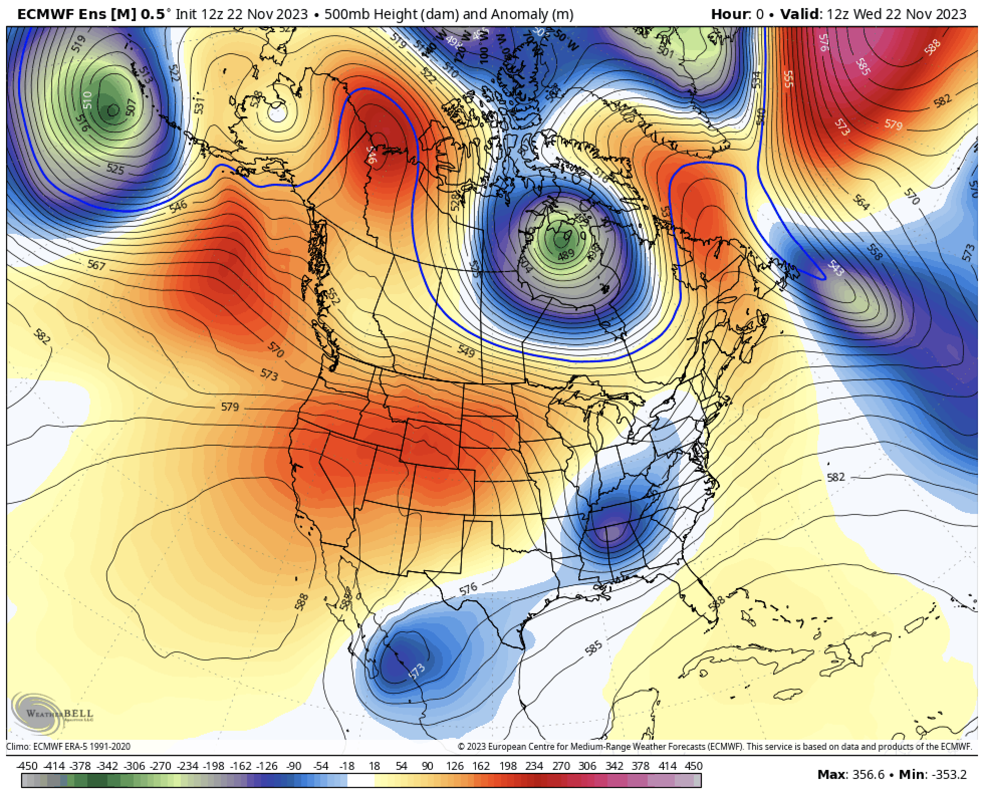 500 MB Height and Anomaly - Mammoth Weather Image